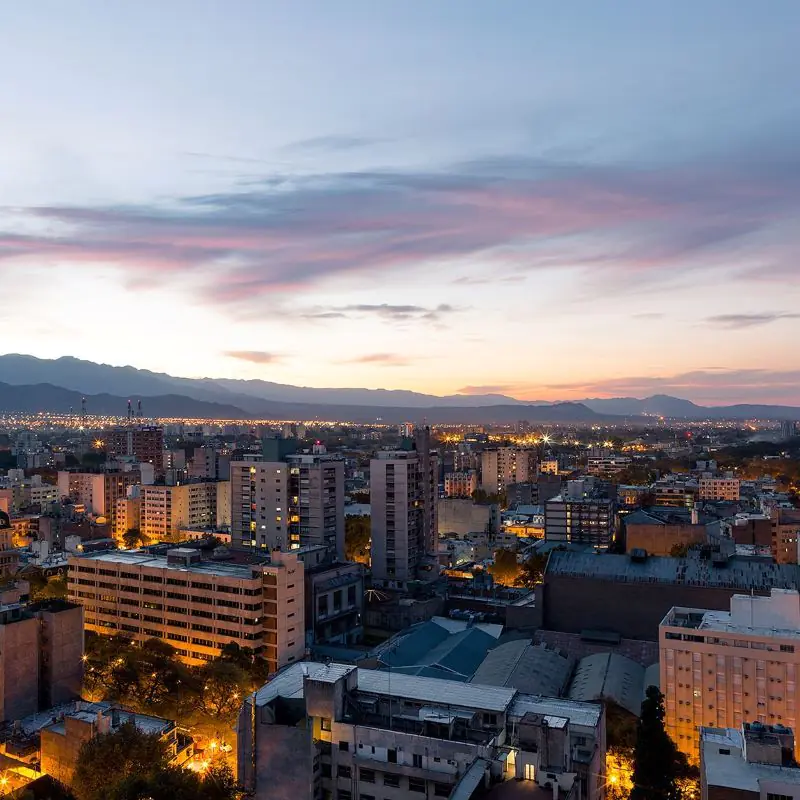 Sunset city view of Mendoza during a wine travel experience