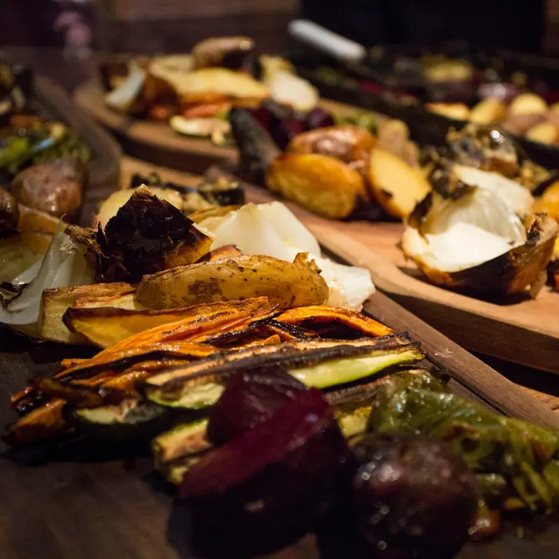 Seasonal vegetables roasted over wood fire