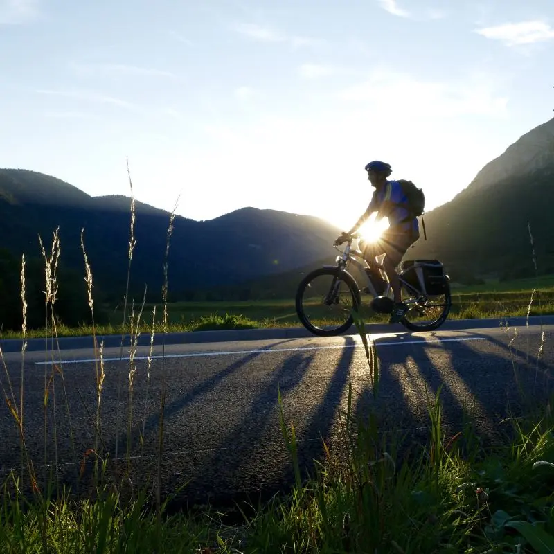 Cycling at sunset through the Andes foothills