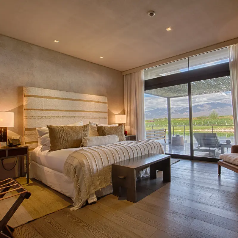 Suíte com vista para o vinhedo em um hotel de luxo no Vale de Uco