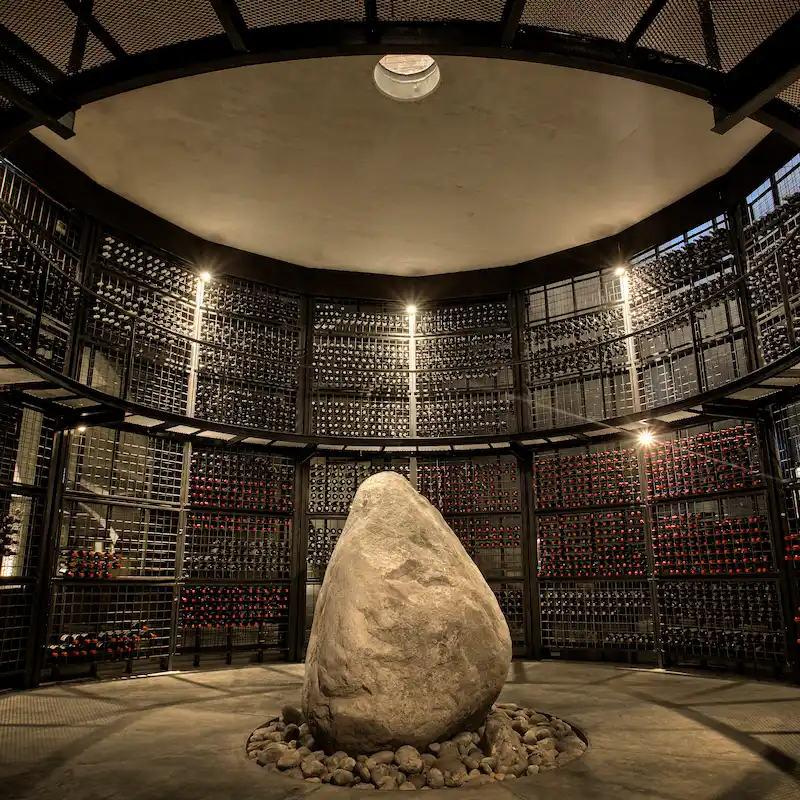 The iconic circular cellar featuring Zuccardi’s symbol stone.