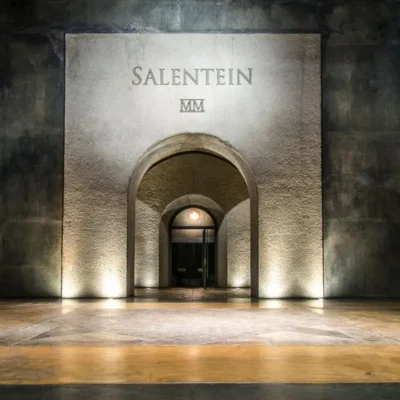 Entrance to Bodega Salentein – Iconic cross-shaped design reflecting elegance and symmetry.