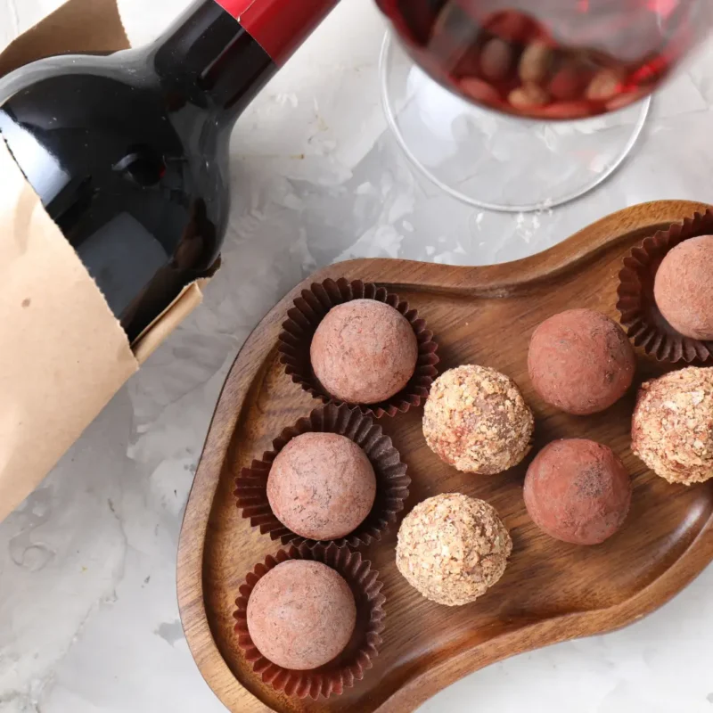Artisanal chocolate truffles served with wine in Mendoza tasting experience