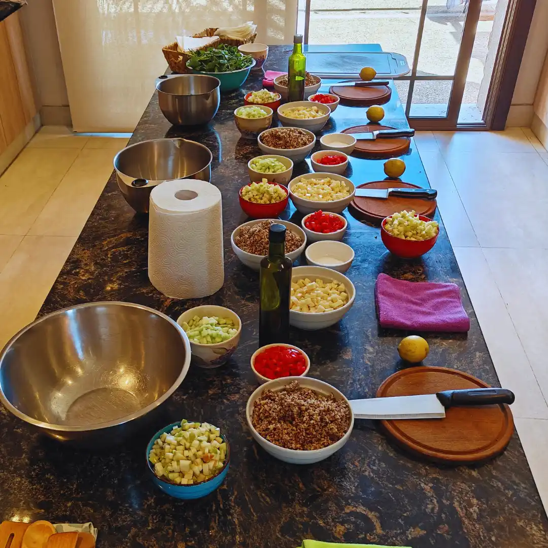 Fresh ingredients prepared for an Argentine cooking class in Mendoza winery.